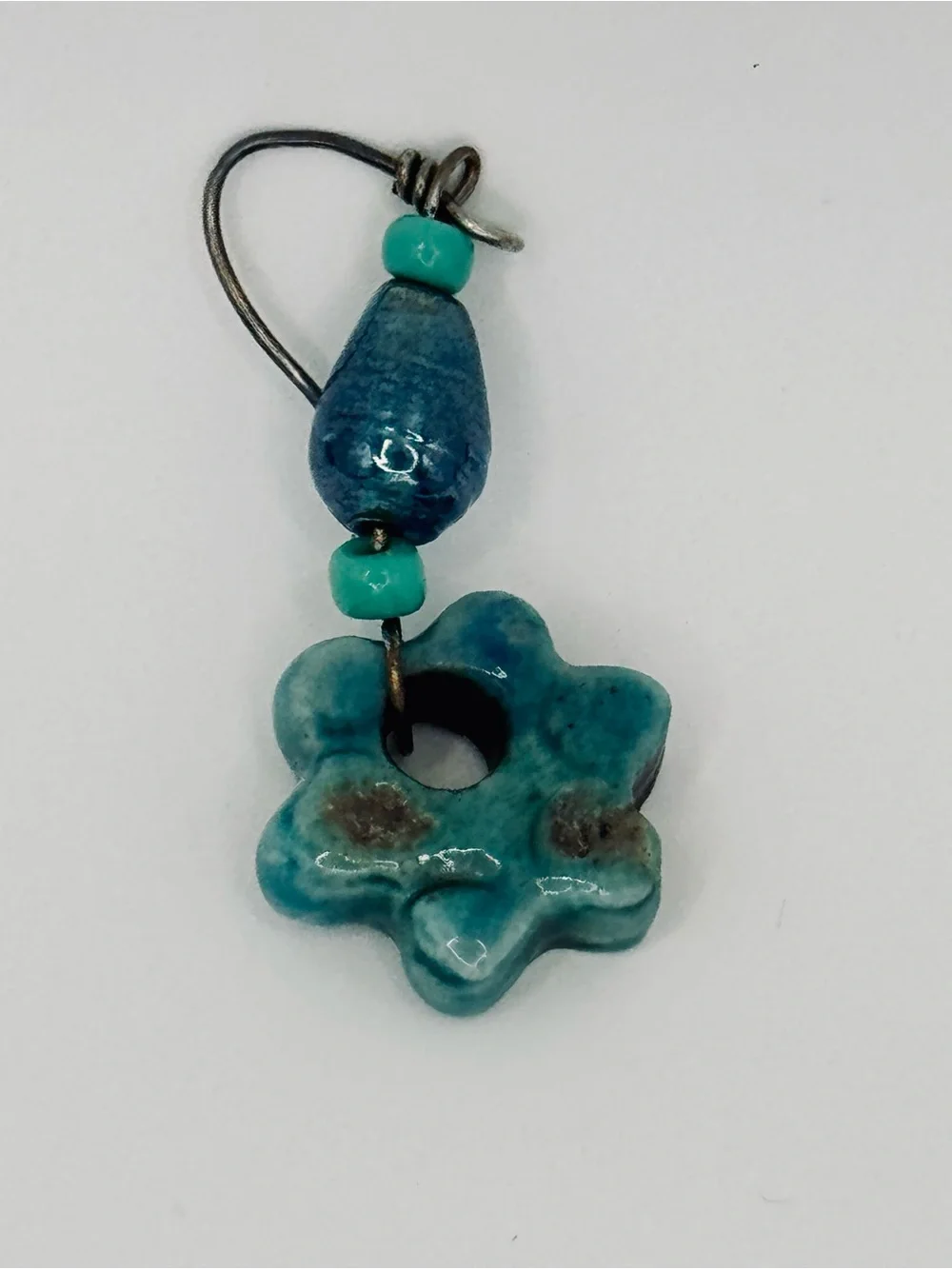 Handmade Turquoise Ceramic Flower Drop Earrings - Women Jewelry